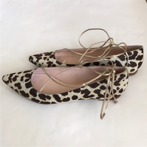 Kate Spade Genie Calf Hair Lace Up Flats in Blush Napa/Leopard Print - Picture 3 of 7